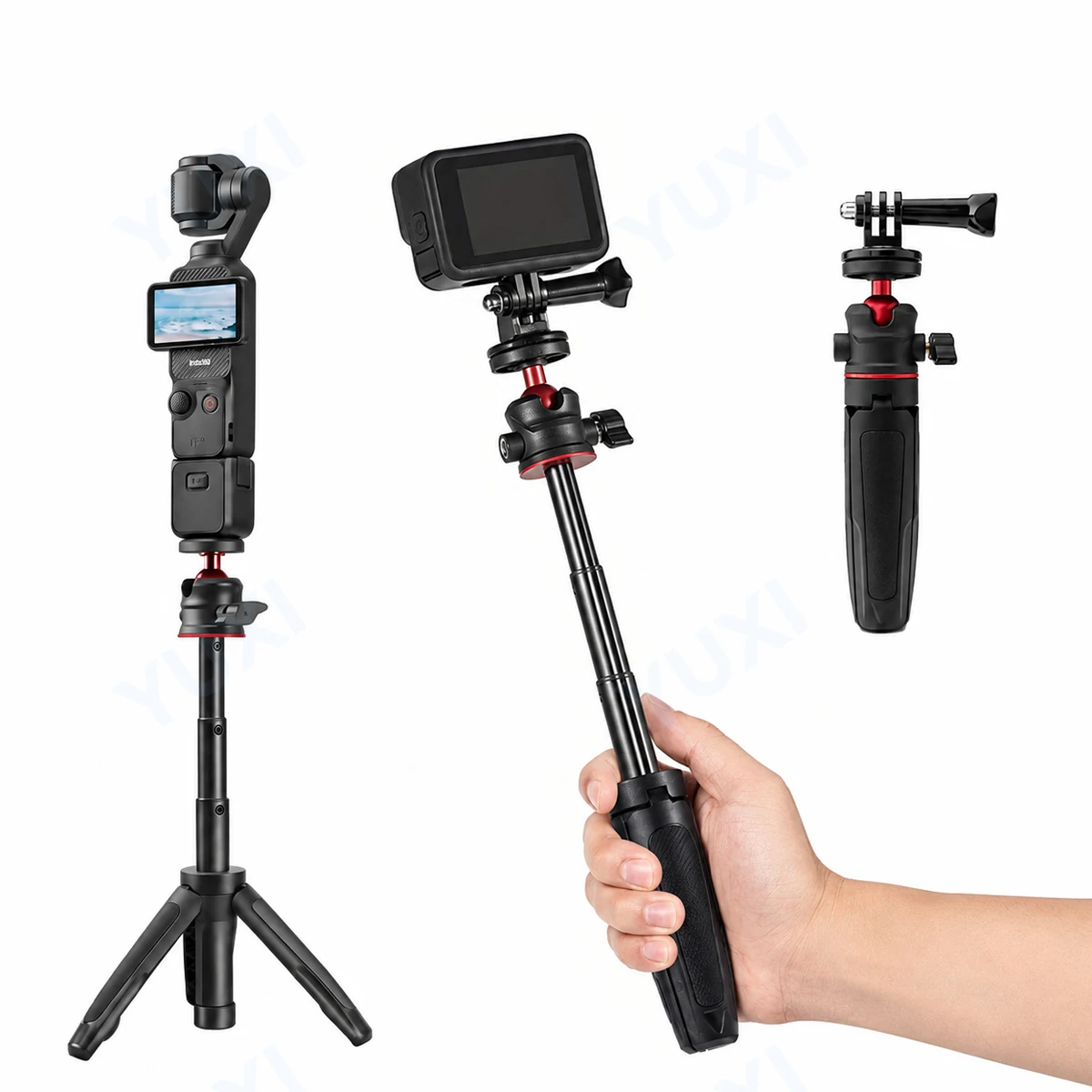 Bastão Extensor Tripé para Gopro Insta360 X5 DJI Pocket 4 3/Action 5 Pro 4 3 Mini, Bastão de Selfie com Cabeça Esférica, Acessórios para Vlogging