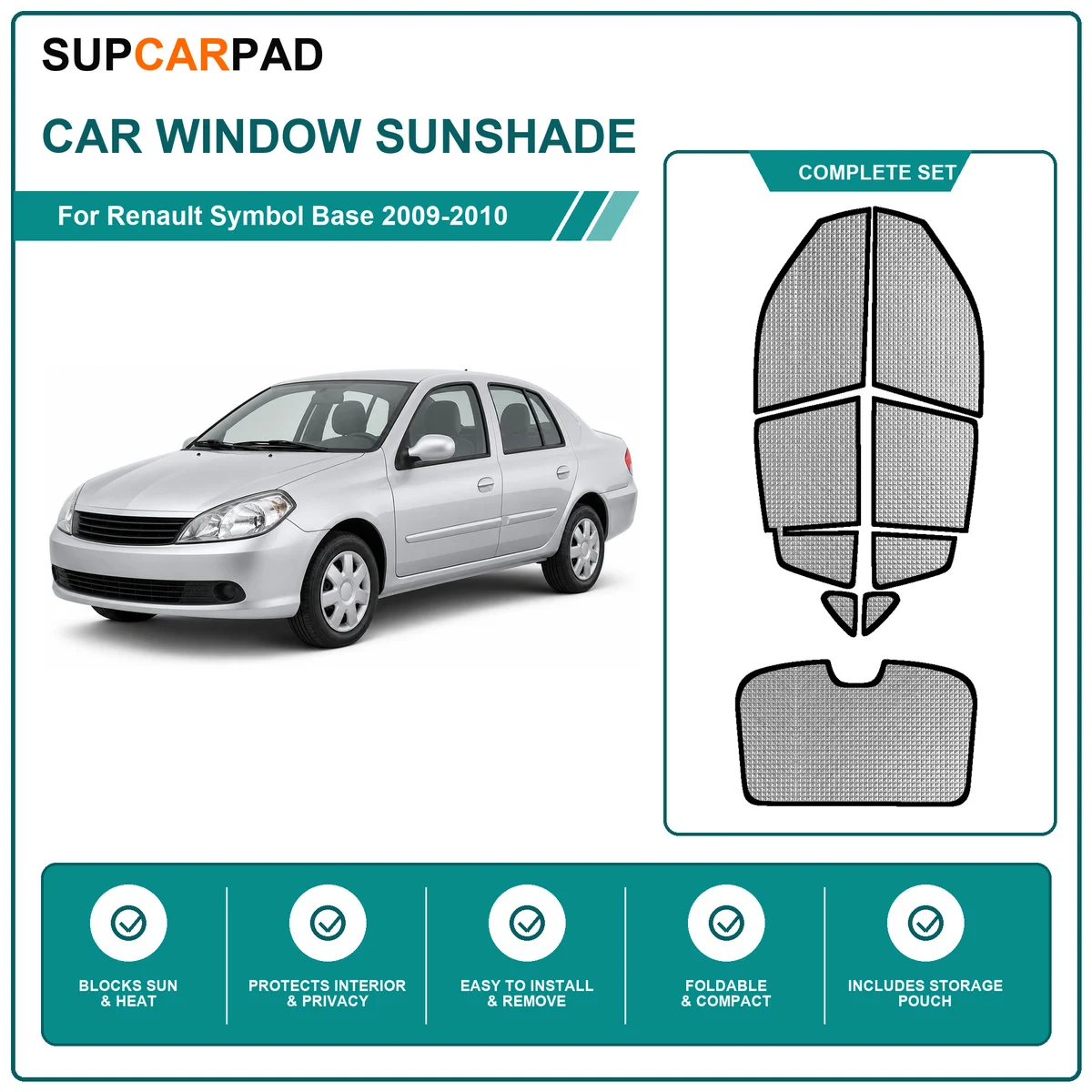 For Renault Symbol Base 2009-2010 Full Set Car Window Sunshades UV Block Privacy Heat Insulated Foldable Car Curtain