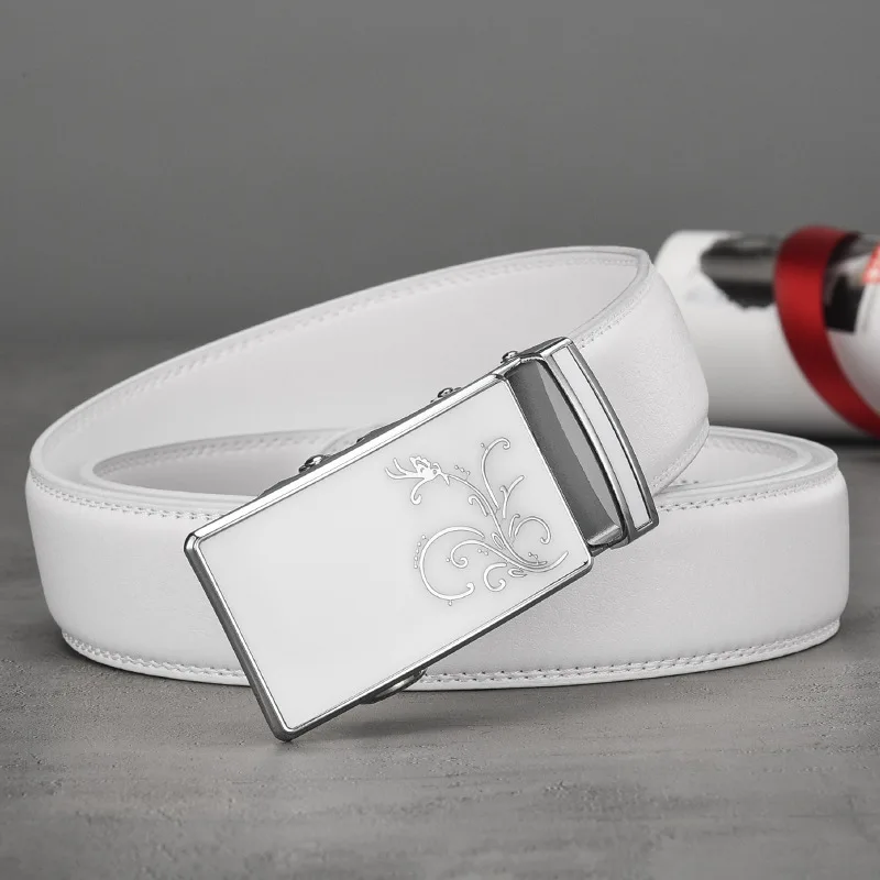 New White Double-sided Cowhide Belt for Men Fashion Casual Business Suit Accessories Luxury Design Brand Belt 3.5cm