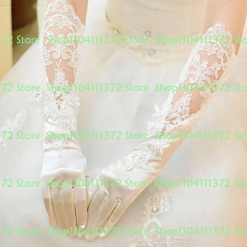 

P9FE Bridal Satin Gloves Evening Tea Party Cosplay 1920s Lace Splicing Mittens
