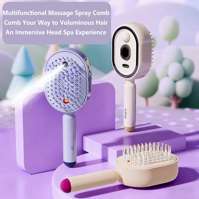 

3 in 1 Electric Spray Air Cushions Massage Comb Self Cleaning Steam Essential Oil Brush Rechargeable Spray Scalp Massager Combs