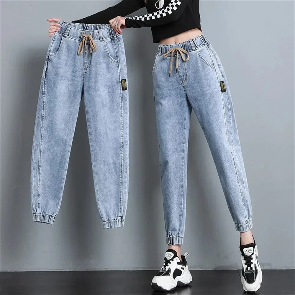 2024High Waist Drawstring Baggy Jeans Women Spring Autumn All-match Streetwear Ankle Length Denim Trousers Casual slouchy jeans