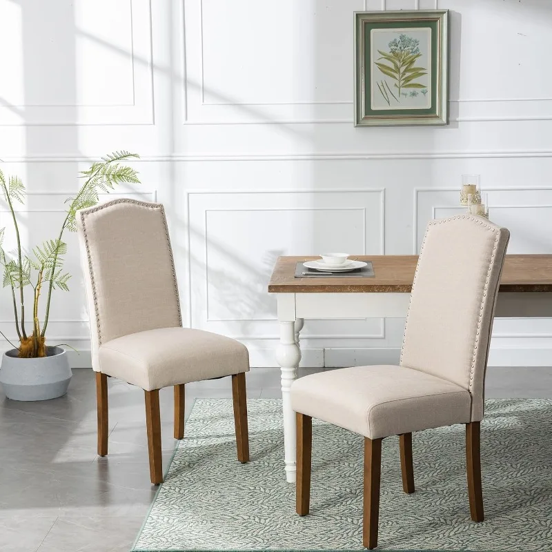 Versatile Usage Upholstered Parsons Dining Chair with Nailhead Trim and Sturdy Solid Wood Legs, Suitable for Wedding, Conference