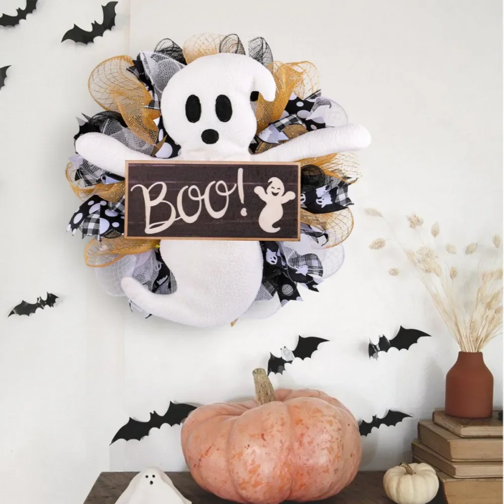 Halloween Ghost BOO Wreath for Front Door Hanging Wreath Home Party Supplies Halloween Door Hanger Home Decoration #