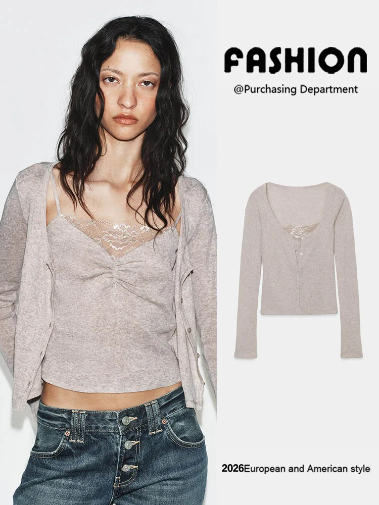 New Arrival Women's Long Sleeve V-Neck Top Coat Autumn 2026 Short Outerwear European Style Regular Thickness Other 100%