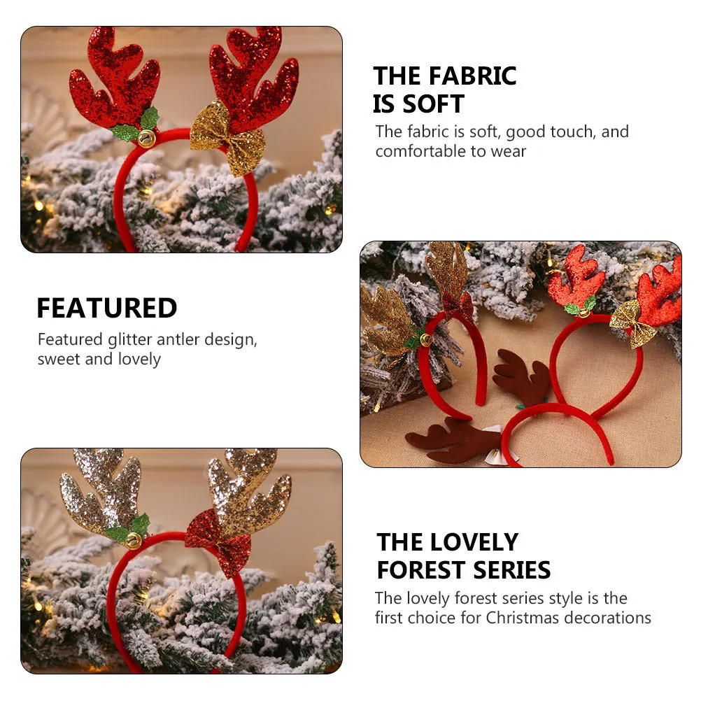 

2Pcs Glitter Antler Headband Comfortable Wear Christmas Decoration Photo Prop Xmas Hair Band Festival Celebration