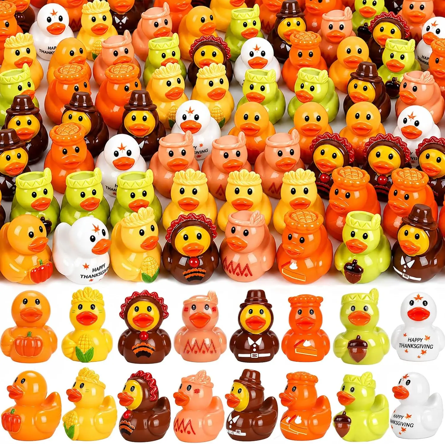 Thanksgiving Mini Resin Ducks 16Pcs 8 Styles Fall Tiny Duck Figures Autumn Miniatures for Party Favors Dollhouse Garden Decor