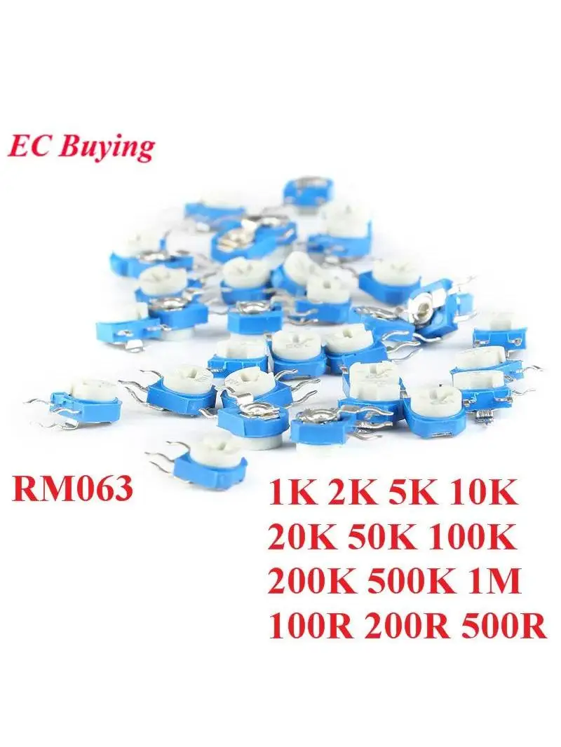 10 sztuk RM063 RM-063 1K 2K 5K 10K 20K 50K 100K 200K 500K 1M 100 200 500 Ohm potencjometr potencjometr przycinarki rezystor zmienny WH06 — zdjęcie 2