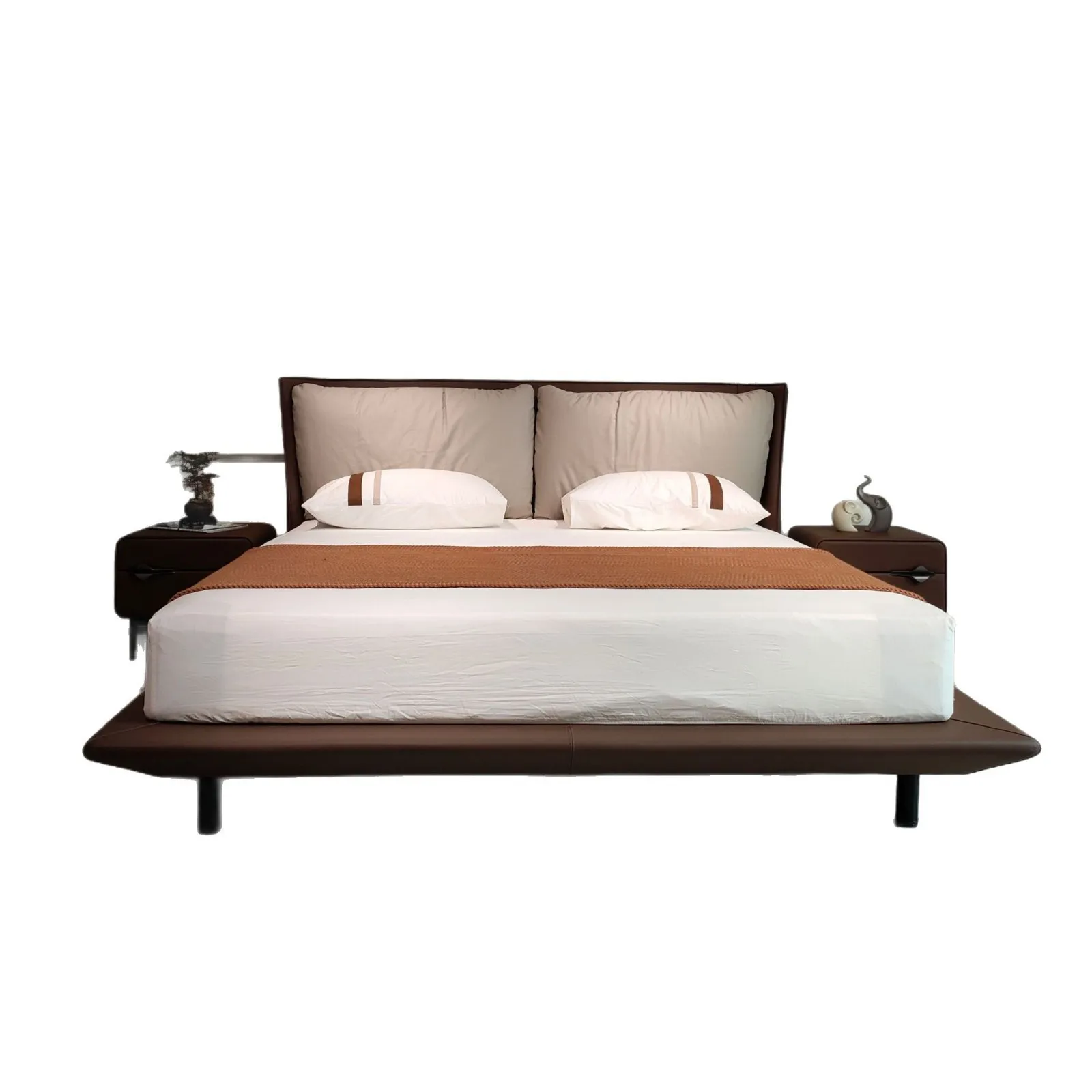 سرير جلدي إيطالي بسيط بطول 1.8 متر، سرير زواج لغرفة النوم الرئيسية، حقيبة ناعمة، مسند ظهر خفيف فاخر، مشاهير الإنترنت، راقي #5