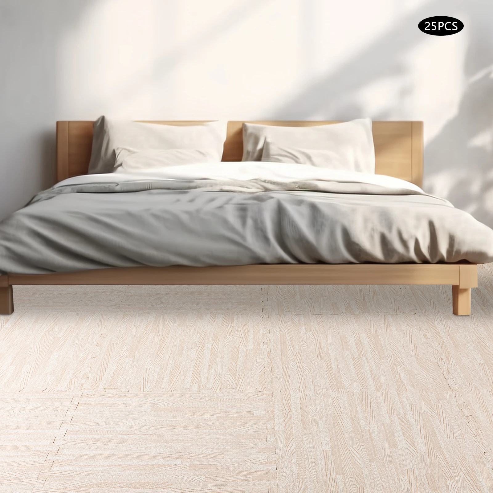 60x60cm White Wood Grain Interlocking EVA Foam Floor Tiles 25PCS Seamless Thick Splicing Floor Pads For Bedroom Living Dining Room Attic Balcony