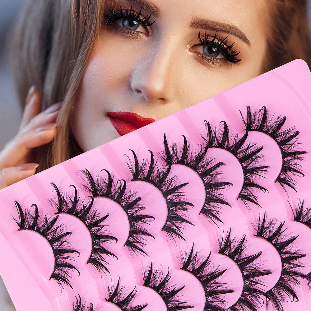 7 Pairs 3d False Eyelashes Resuable Manga Eyelashes Fluffy Cross Natural Lashes Daily Full Strip False Eyelashes Supplies