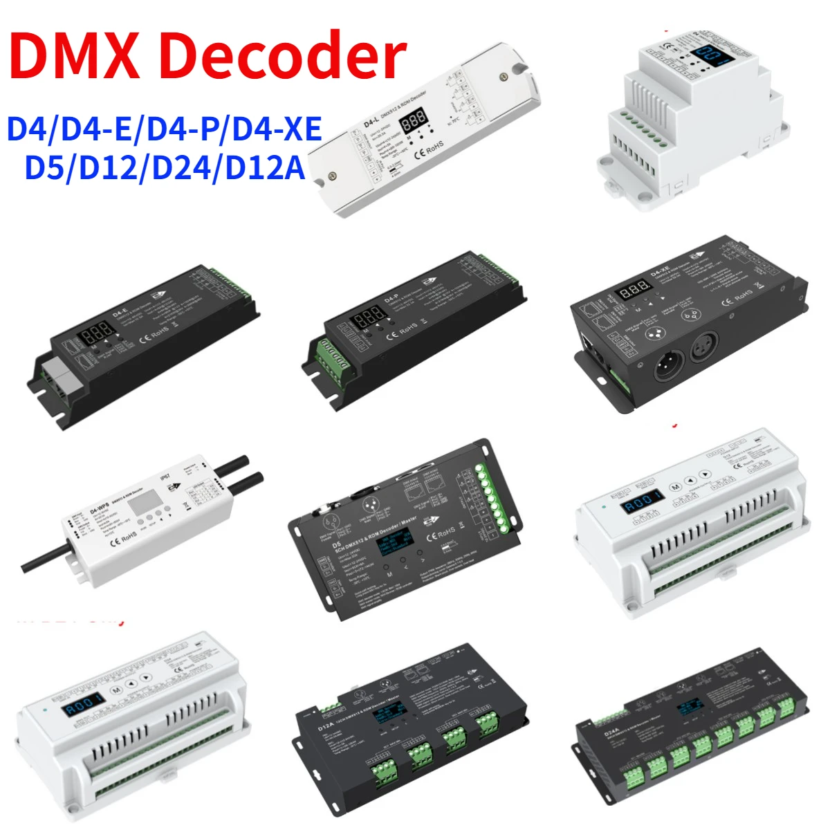 Skydance DMX Decoder Numeric D4 D4-E D4-P D4-XE D5 D12 D24 D12A RF Control /Din Rail/Multiple Dimmer PWM For LED Strip Lights