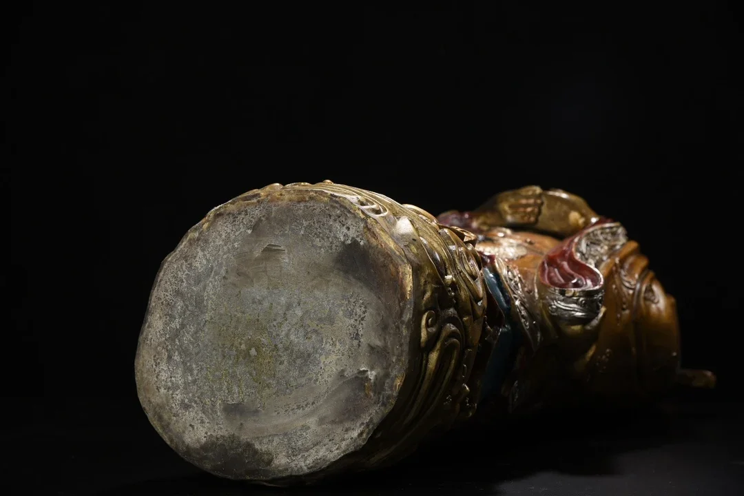 

Old China Collections Old Bronze Painted Dragon Texture Yuanbao God of Wealth Immortal in charge of wealth Worship Hall