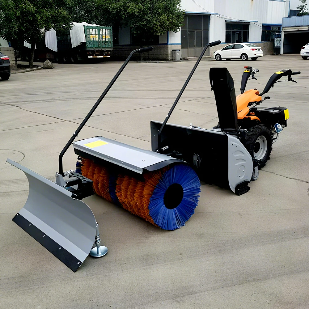Multifunctional Diesel Engine Sidewalk Snow Sweeper Full Gear Hand Push Snowplow Snowblower