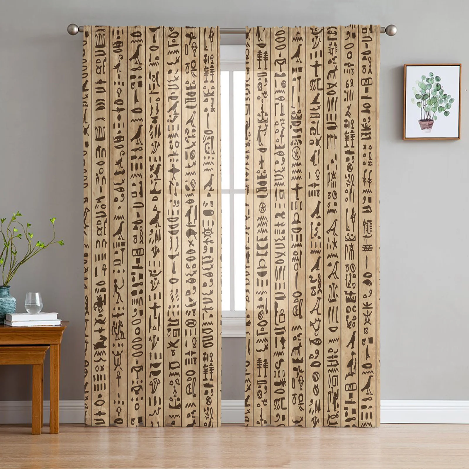 

Ancient Egypt Hieroglyphs Retro Style Modern Curtains for Living Room Tulle Curtains Window Sheer for Bedroom Accessories Decor