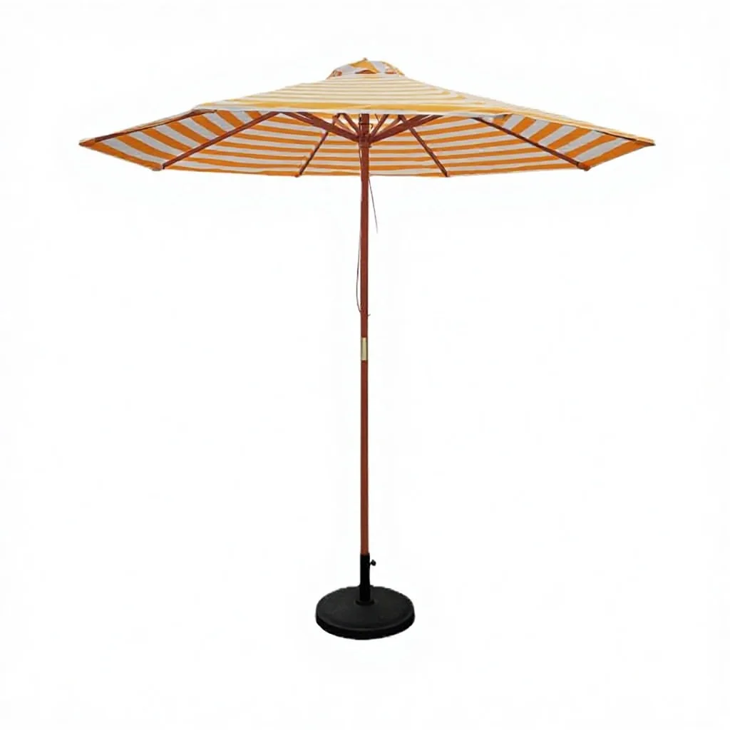 

Yellow White Striped Wooden Outdoor Center-Pole Beach Umbrella Polyester Filament Fabric Customizable for Garden/Courtyard Use