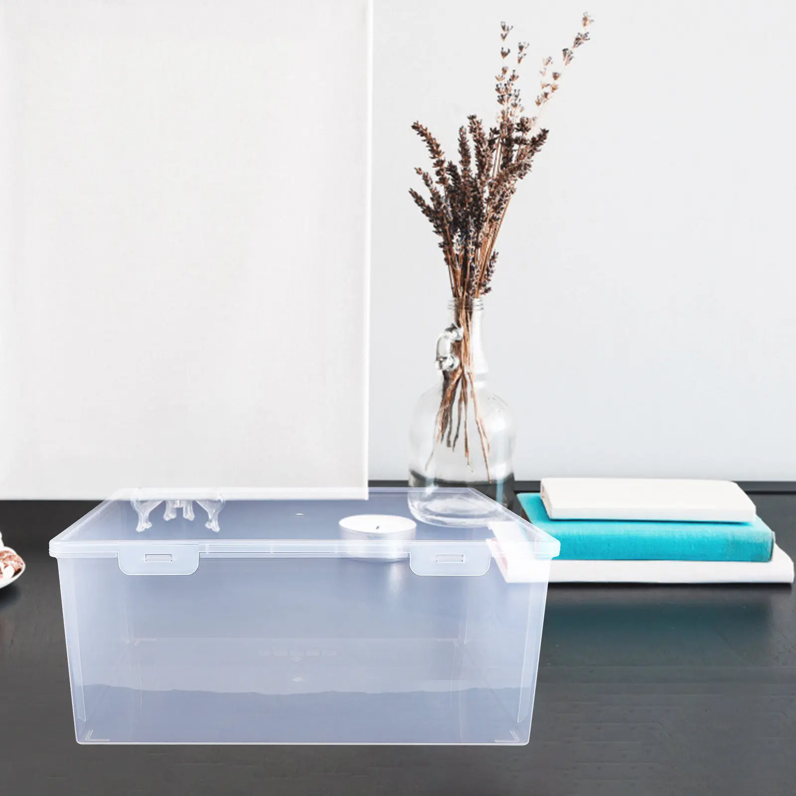 

PP Document Storage Box Large Capacity Flat Design File Organizer Office Desktop Bookshelf Stackable File Box Secure Buckle