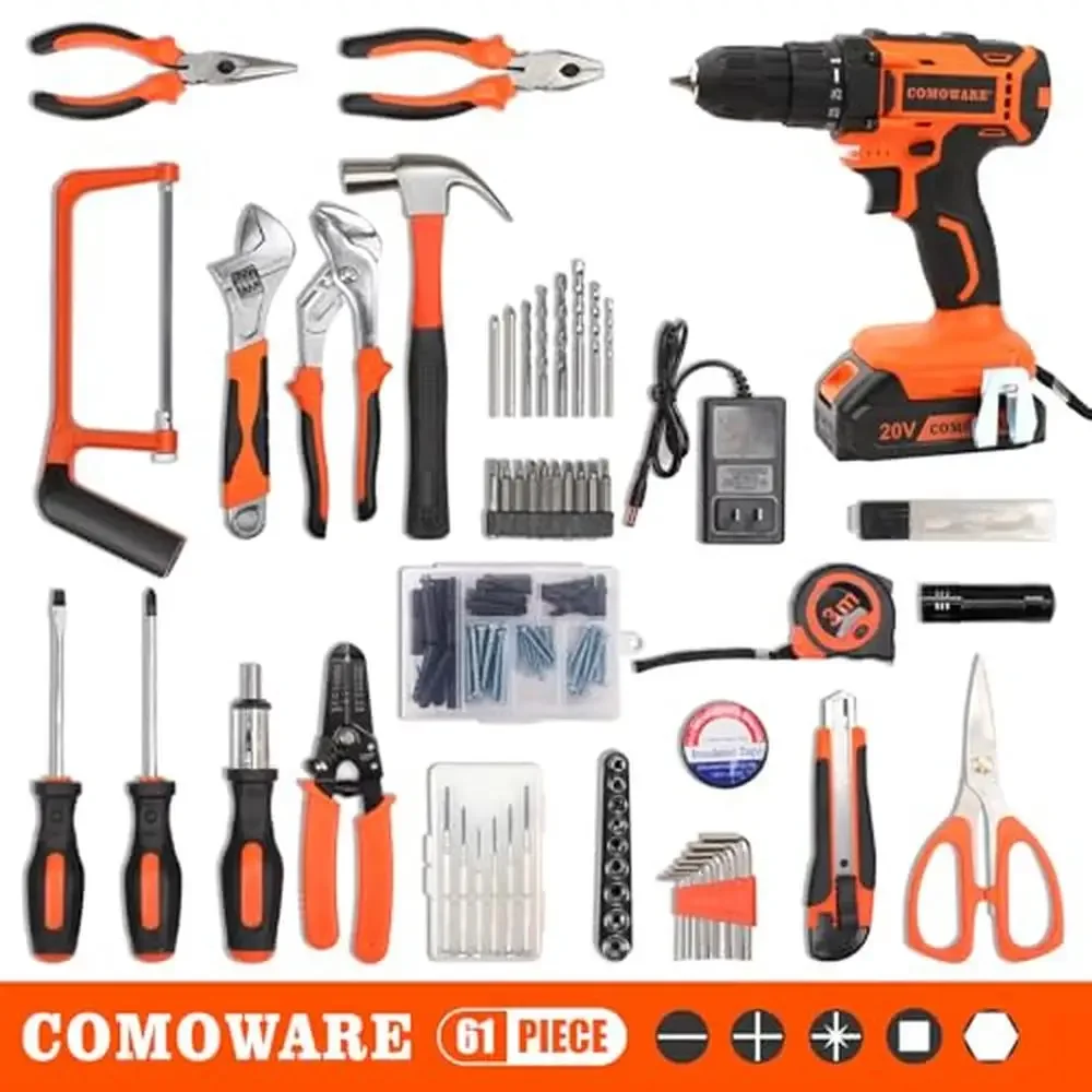 120 Piece Cordless Drill Set Combo Kit Home Repair and Maintenance Power Drill Tool Set with Hand Tools and 20V Lithium Ion