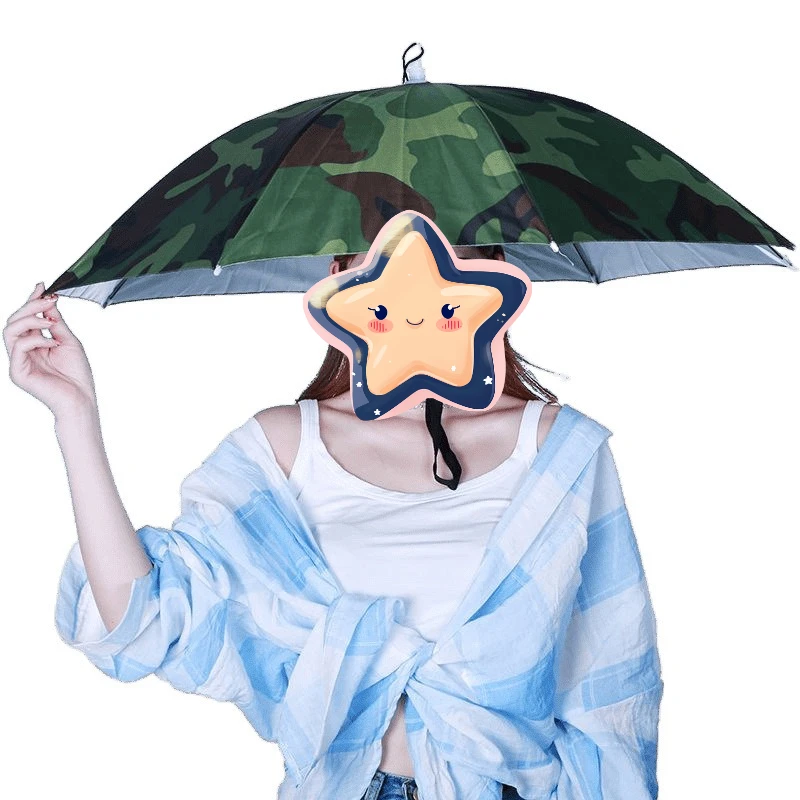 Doppelschichtiger Angelschirmhut, am Kopf montierter Regenschirm, Sonnenschutz, zusammenklappbarer Overhead-Regenschirmhut, Sonnenschutz im Freien