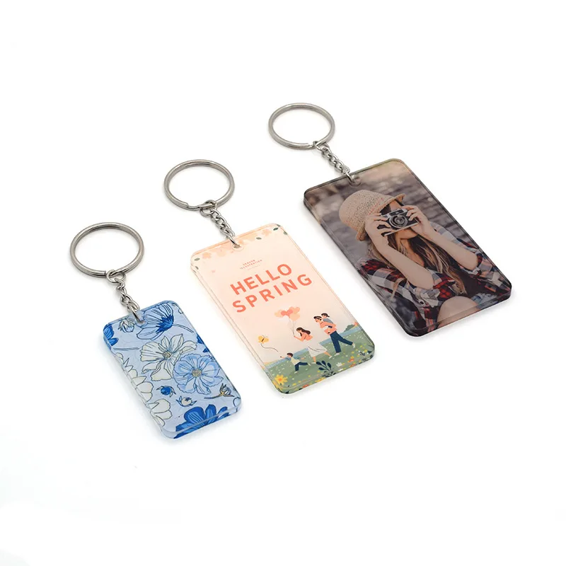 30pcs/lot Sublimation Blanks Rectangle Acrylic Keychain Heat Press Key Ring  For Christmas/Bag Key Decor/DIY Craft