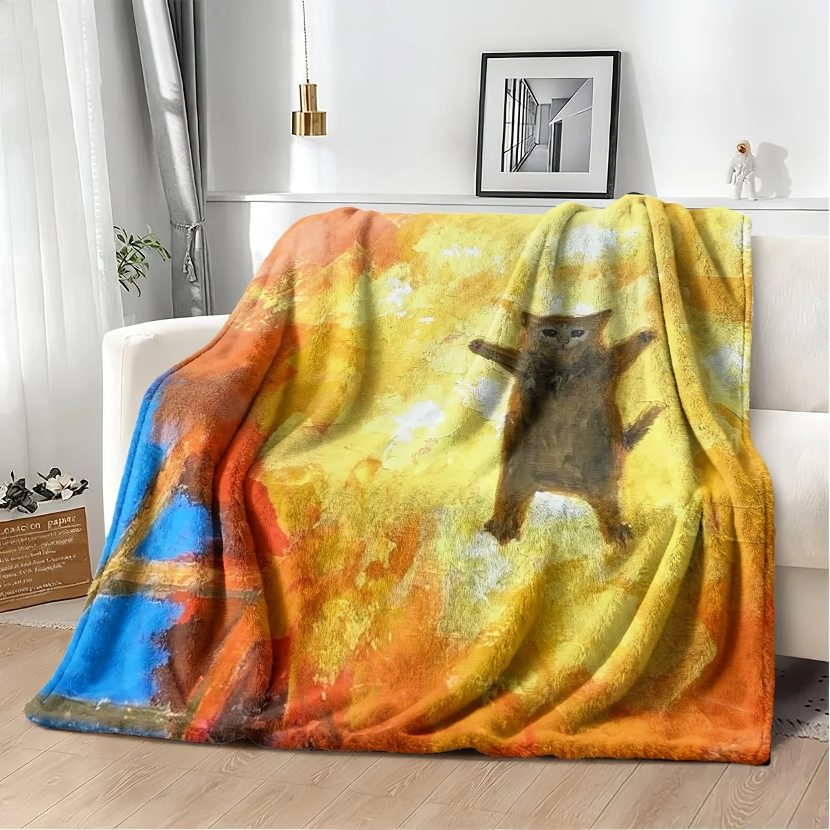Abstract Cat Design Cozy Throw Blanket Nap Throw Fall Autumn Decor Aesthetic Gift Plush Plush Throw for Couch and Bed