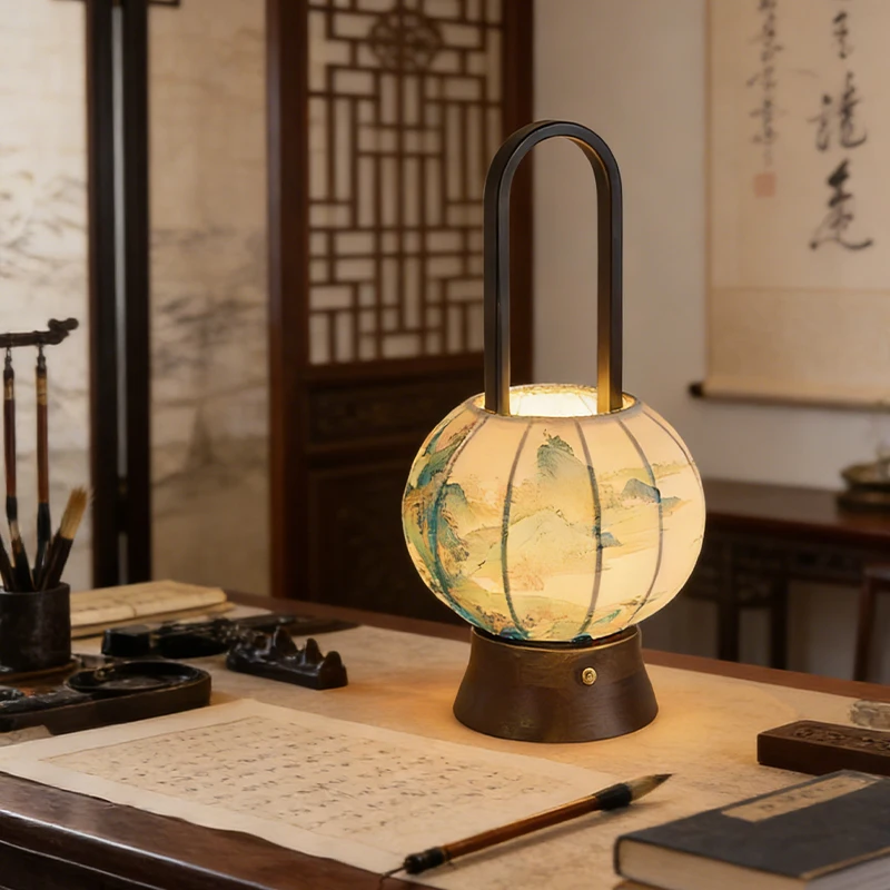 

Song Aesthetic Chinese Table LampLiving Room BedroomCharging BedsideLamp Classical StyleFabric ZenTea Room Atmosphere Table Lamp