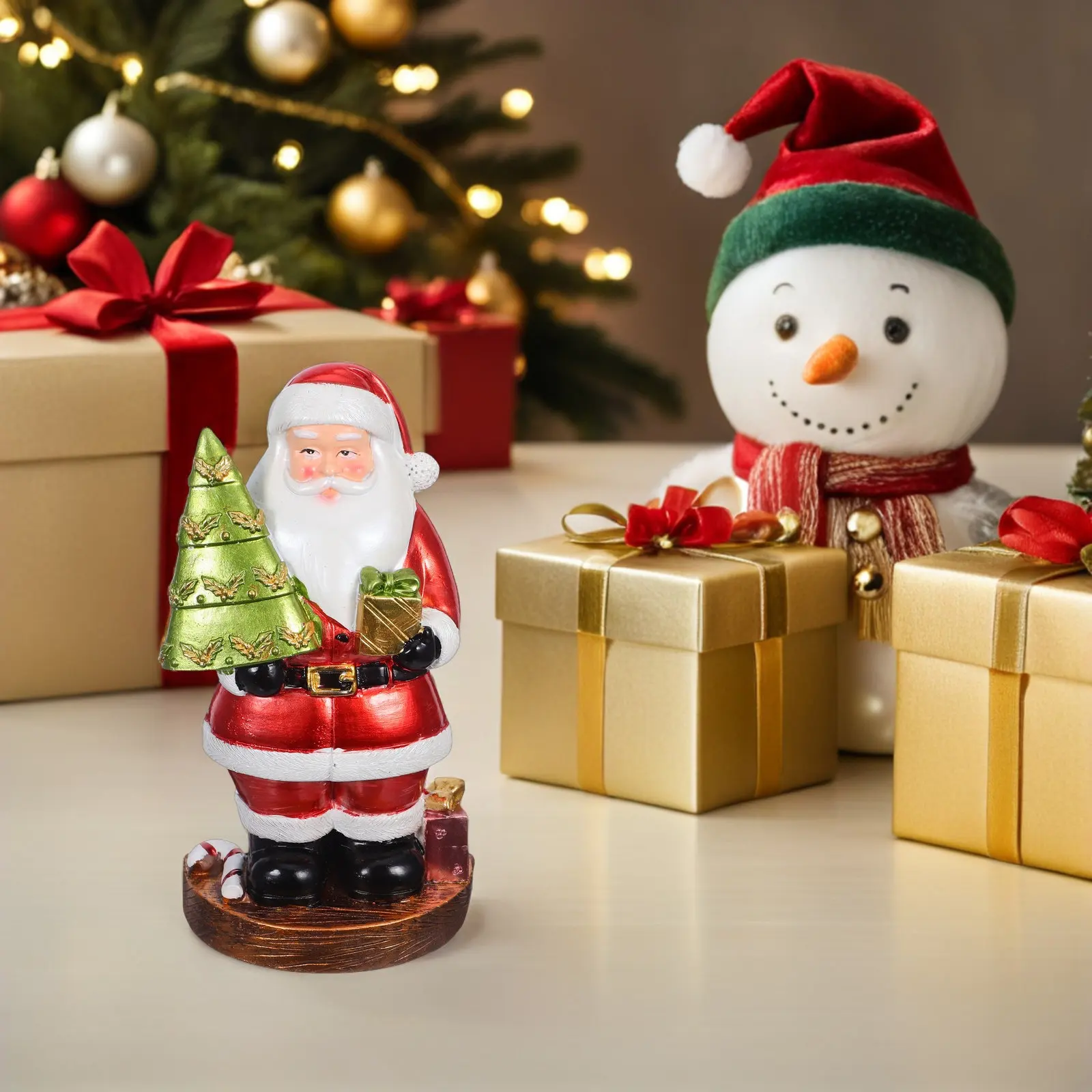 Standing Santa Claus Resin Decoration Christmas Tabletop Mantel Fireplace Decor Vintage Style Holiday Resin Statue Small Home