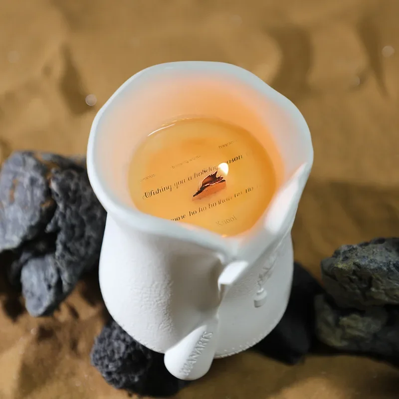 Tibetan Scented Candle Scroll Shape Cup Aromatherapy Candle Soy Wax Wood Core Indoor Smokeless