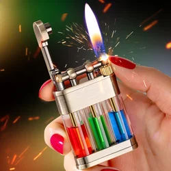 Metal Exquisite Personalized Three Color Transparent Oil Bin Kerosene Open Fire Lighter Retro Grinding Wheel Gift Lighter