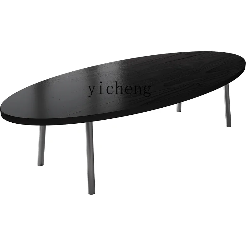 

TQH solid wood oval conference table simple modern office negotiation table creative reception table and chair combination
