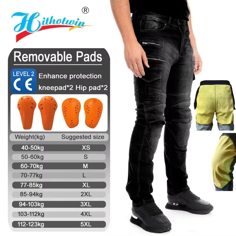 

Mens Kevlar Motorcycle Jeans CE Certified Level 2 Armor Protection for Riding Pants Anti Slip Abrasion Resistant