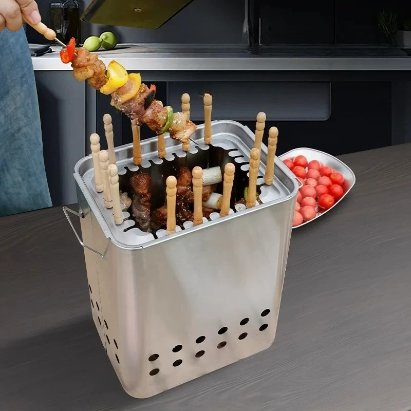 Stainless Steel Charcoal BBQ Stove Smokeless Hanging Barbecue Grill for Home Backyard Outdoor Camping Use Portable Grill