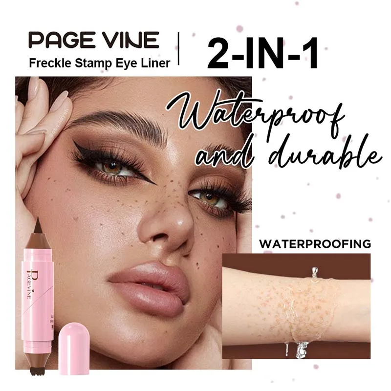 Rotierender Sommersprossen-Stempel-Eyeliner-Stift, natürlich, wasserfest, schnell trocknend, satte Farbe, hellbrauner Farbton, 2-in-1-Stift für Sommersprossen und Eyeliner