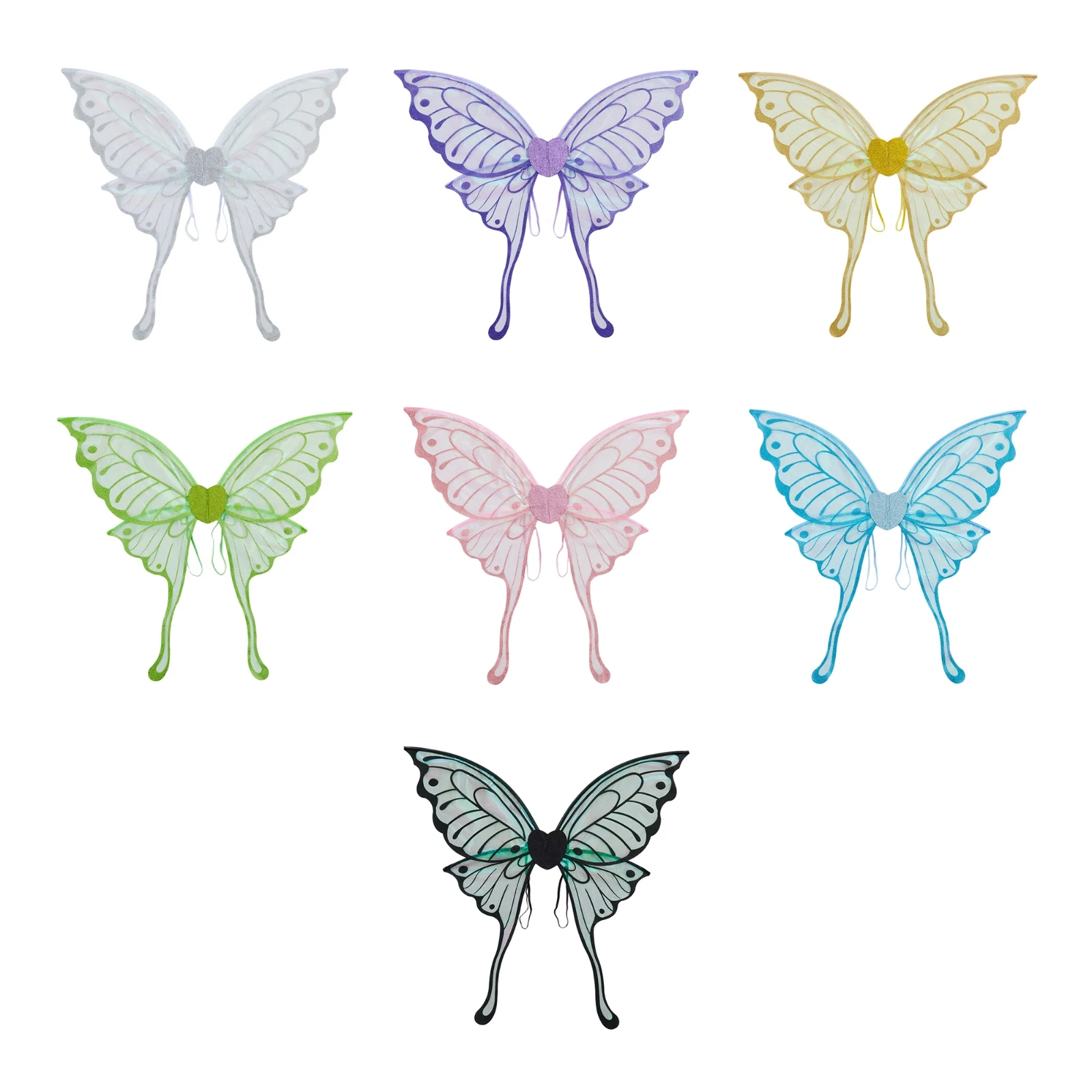 2026 New Women Fairy Wing Glitter Iridescent Mes Butterfly Accessory Props with Long Tail for Birthday Theme Party Costume Props
