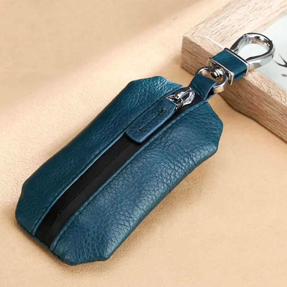 Creative Genuine Leather Car Keys Bag Waterproof Zipper Universal Car Key Cover Durable Pure Color Soft Surface Key Pouch