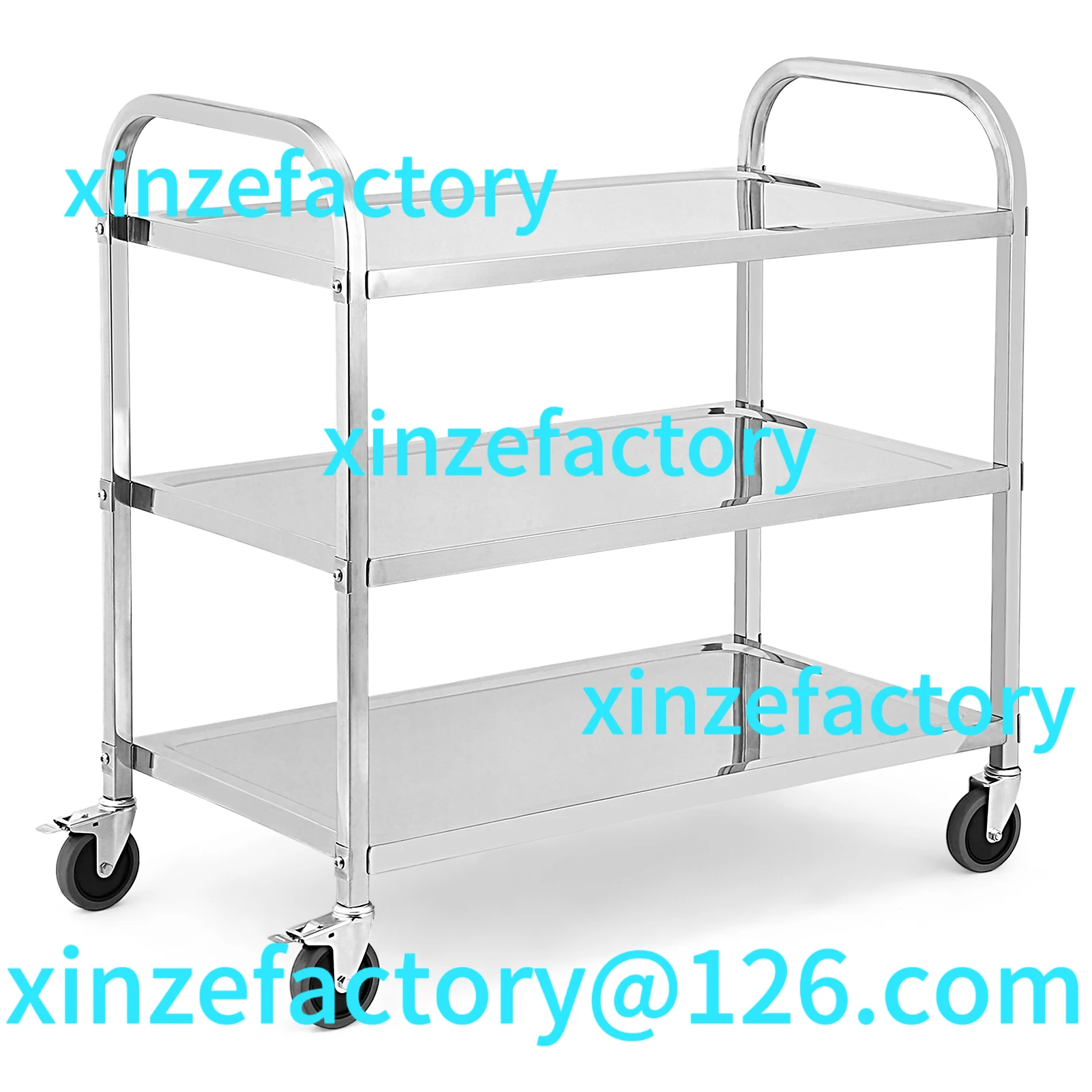 

Customizable 3 Tier Heavy Duty Trolley Rolling Cart, Stainless Steel Utility with Handle and Locking Wheels, for Kitchen