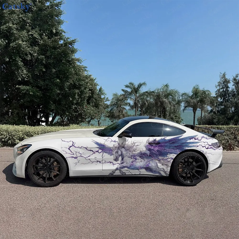 2pcs Purple Lightning Gallop Thunder, Durable, Fade-resistant, Enhance Vehicle Aesthetics With Artistic Design Car Vinyl Wraps