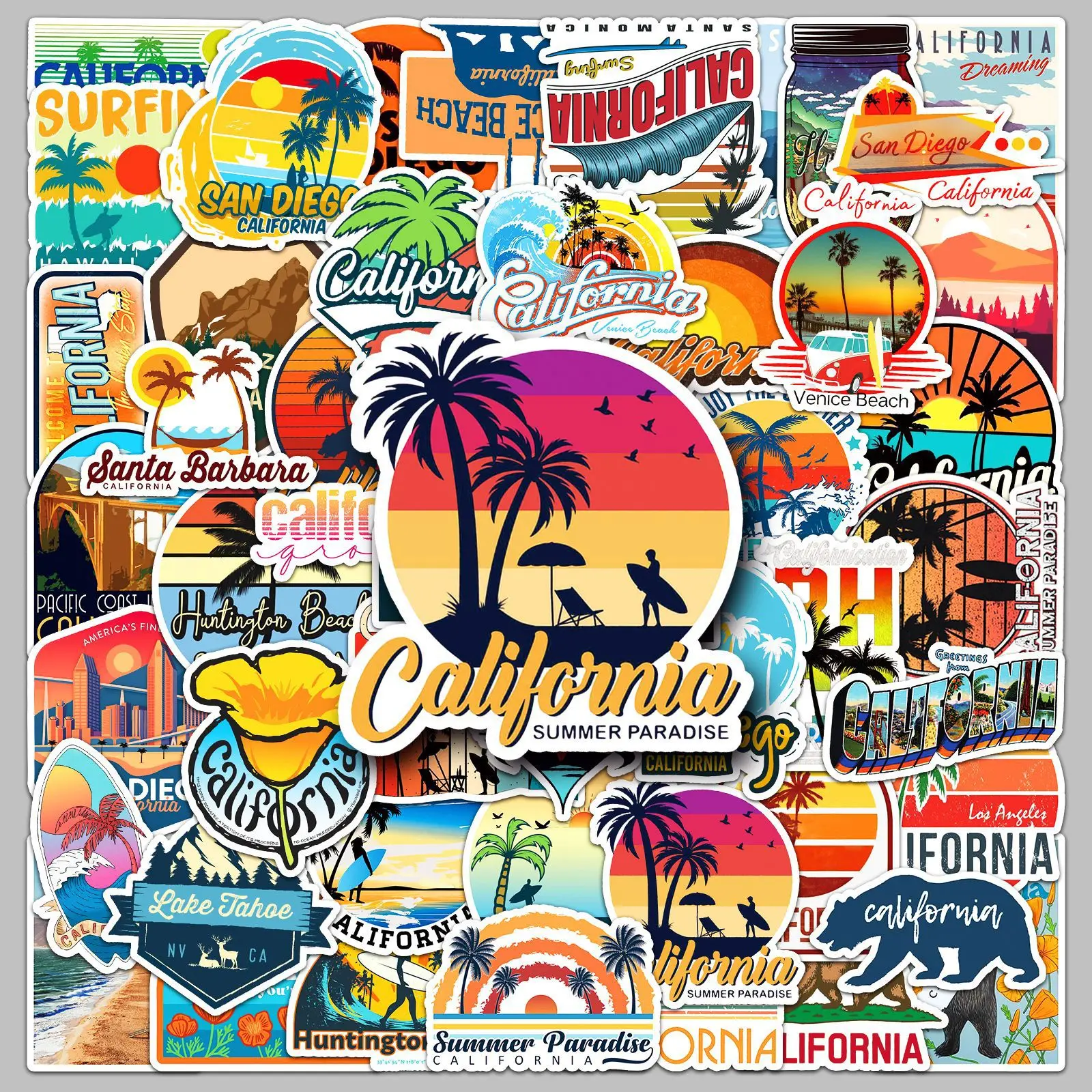 50pcs California Series Graffiti Stickers Suitable for Helmet Desktop Wall Decoration DIY Sticker Pack with Storage Box