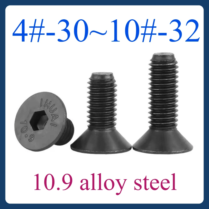 

4#-30 6#-32 8#-32 10#-32 Grade 10.9 Carbon Steel Countersunk Hex Hexagonal Socket Screw Flat Allen Bolt