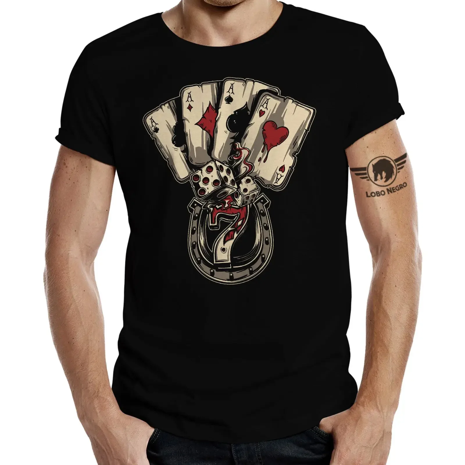 LOBO NEGRO T Shirt Four Asses and Lucky Seven S XXXXL Poker vintage Washed graphic Soft Breathable Casual designer clothes