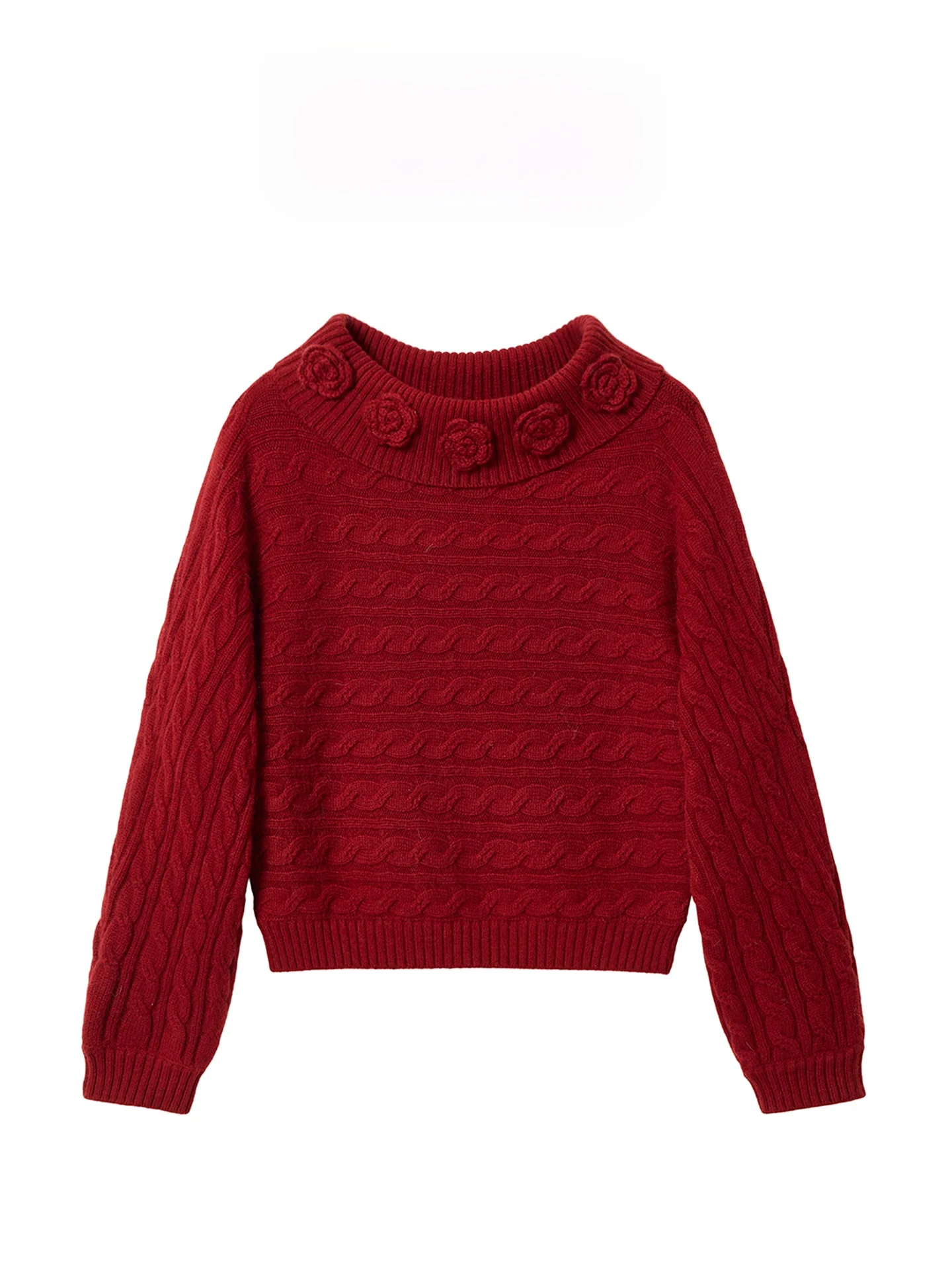 

AZZHEN Lazy Sle One-oulder Knitted Sweater New Year's Aosphere Overhead Knitwear Loose Fit Floral Embroidery Women's Top