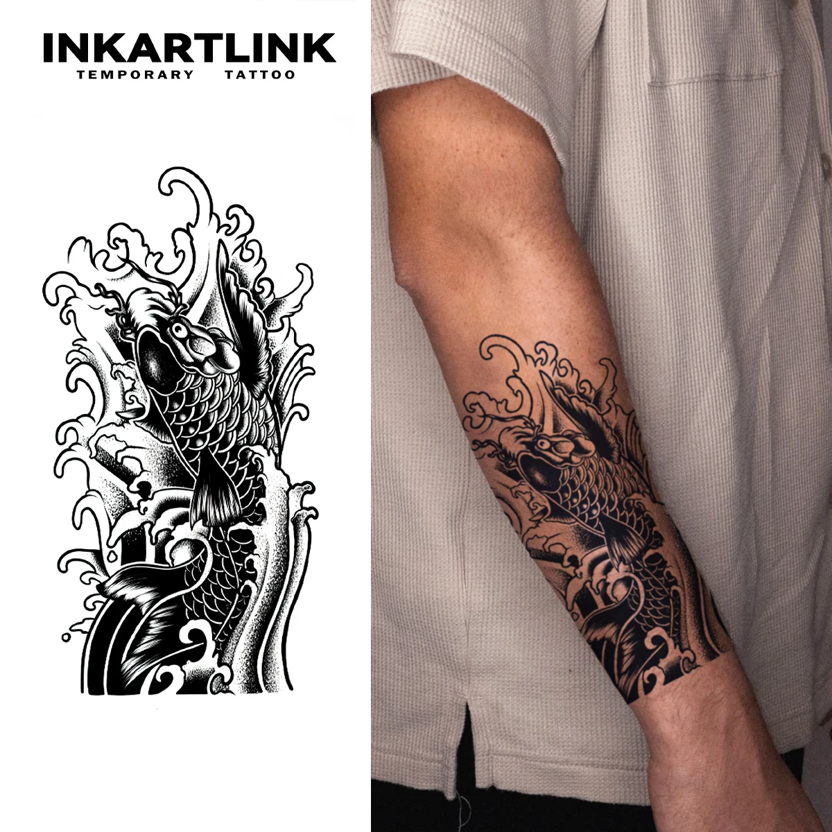 

Временная татуировка-наклейка Koi Fish, водонепроницаемая волшебная татуировка, поддельная татуировка длится до 15 дней, полуперманентная татуировка