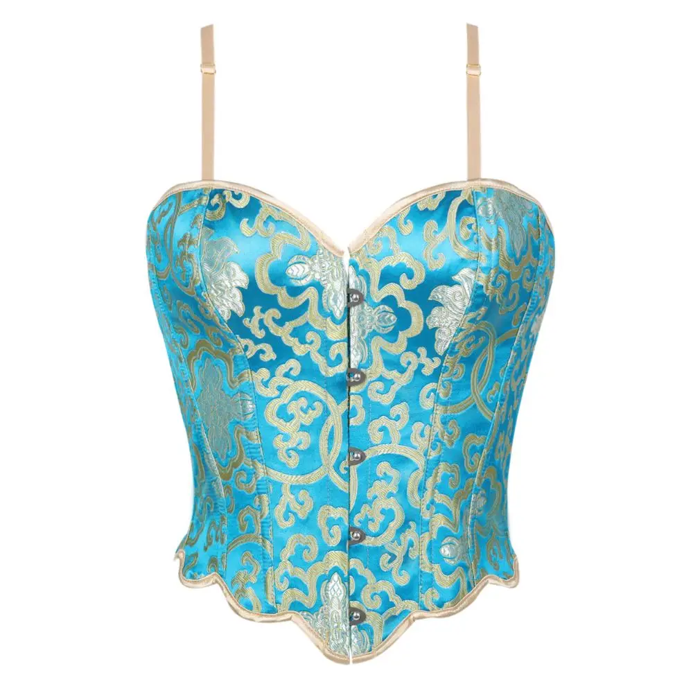 Blaues Korsett mit Spaghettiträgern für Damen, vorne mit Schnalle, gepolstertes Bustier, Vintage Gothic Top
