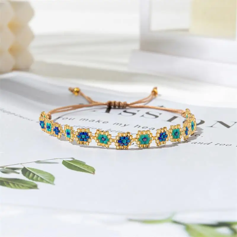 

BLUESTAR Fashion Sweet Colorful Flower Bracelets For Girl Women Miyuki Beaded Woven Bracelet Wedding Party Birthday Jewelry Gift