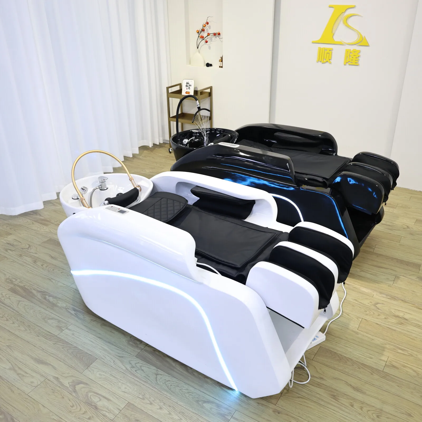 

Barbershop Automatic Massage Shampoo Bed Built in Electric Massager, Hair Salon Head SPA Hydrotherapy Commercial Salon Furniture