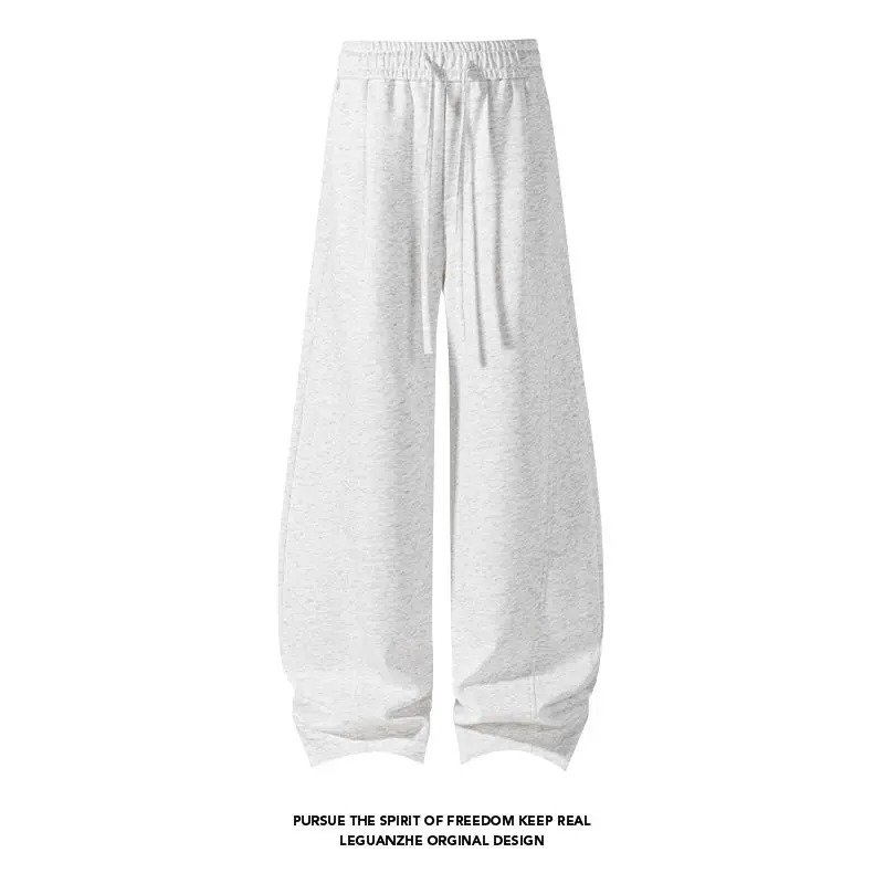 Mr. WH Simple Sport Style Men's Loose Elastic Waist Drawstring Casual Pants Grey Long Trousers Large Size Comfortable All-Match