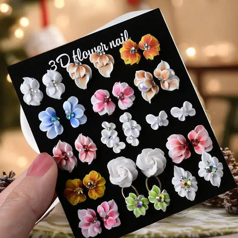 

Набор из 30 3D акриловых подвесок для дизайна ногтей ручной работы, цветочные резные жемчужные стразы, принадлежности для украшения ногтей с вишневым цветком