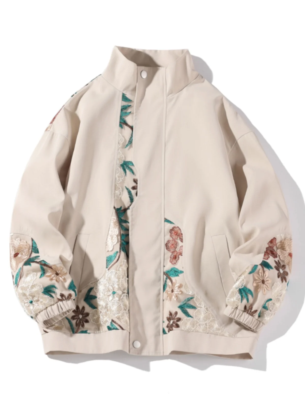 

Spring Autumn Men's Jaet Loose Fit Embroidered Baseball Sle Outerwear Trendy Design Casual Youthful Faionable Coat