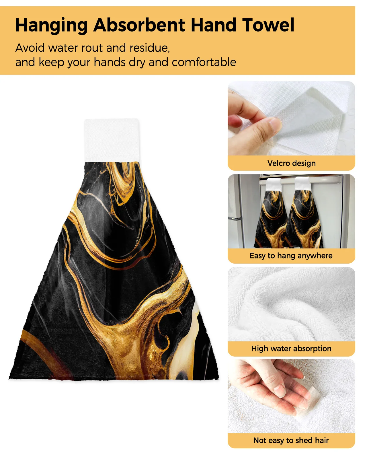 Marble Gold Texture Black Hand Towels Kitchen Microfiber Dishcloths Cleaning Cloth Bathroom Absorbent Hanging Towels