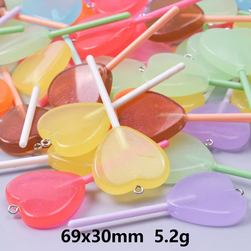 30/50/100pcs New Heart Lollipop Charms Colorful Resin Pendant For Jewelry Making Diy Earring Keychain Handmade Craft Accessories